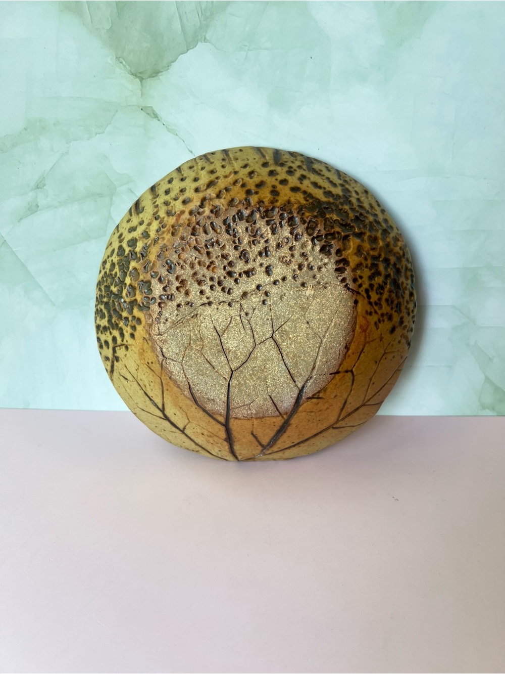 Wabi-Sabi Studio Pottery Accent Bowl Nature Theme Organic Leaf Imprint